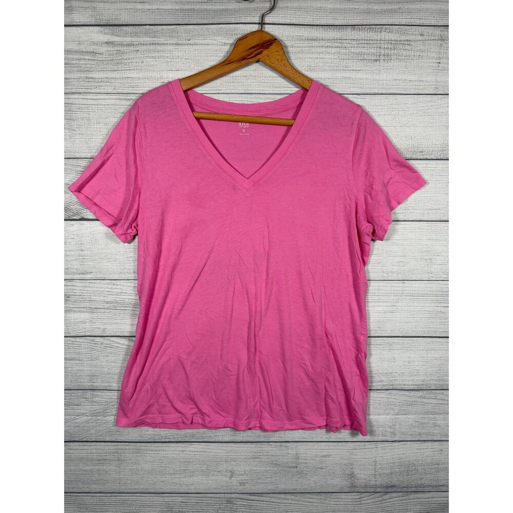 a.n.a A New Approach Women's XL Pink V Neck Short Sleeve Cotton Blend Tee 1290